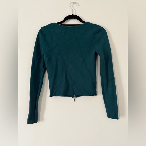 Abercrombie & Fitch Cropped Zip Front Long Sleeve Knit Sweater Jade Green-size S - Picture 2 of 2